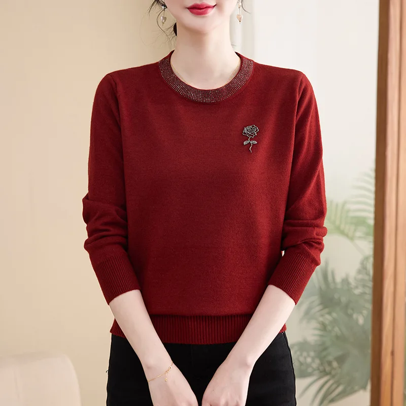 Mère d'âge moyen tricots haut col rond à manches longues tricot femmes pull printemps automne pull Blouse pull femme vêtements
