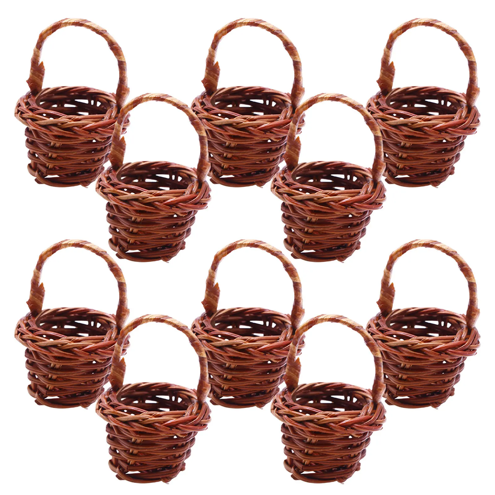 

10Pcs Miniature Rattan Handwoven Basket with Handle Tiny Picnic Basket Wedding Favor Flower Girl Vegetable Picking Storage Prop