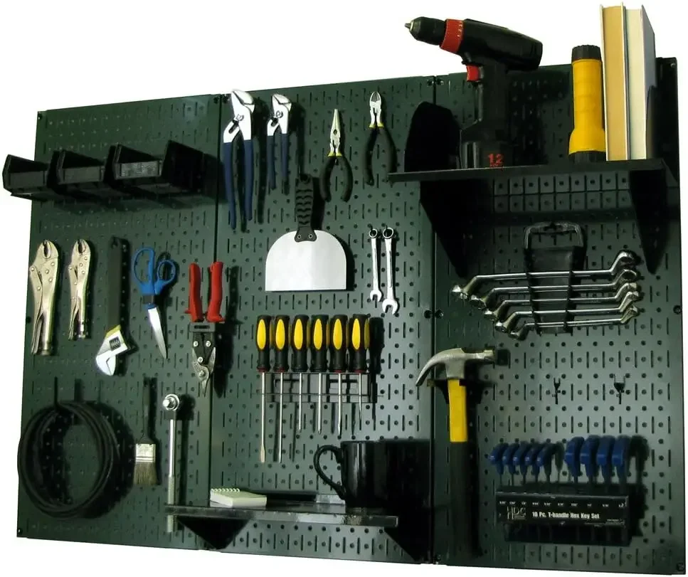 

Pegboard Organizer 4 ft. Metal Pegboard Standard Tool Storage Kit with Green Toolboard and Black Accessories