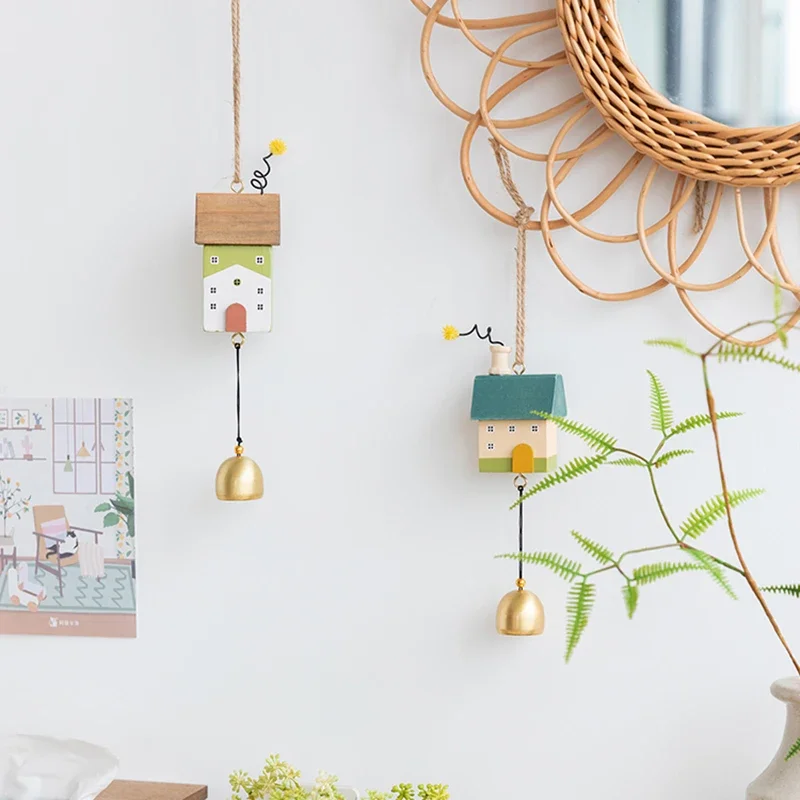 Nordic Wood House Wind Chime Handmade Hanging Bell Door Decorations Garden Home Office