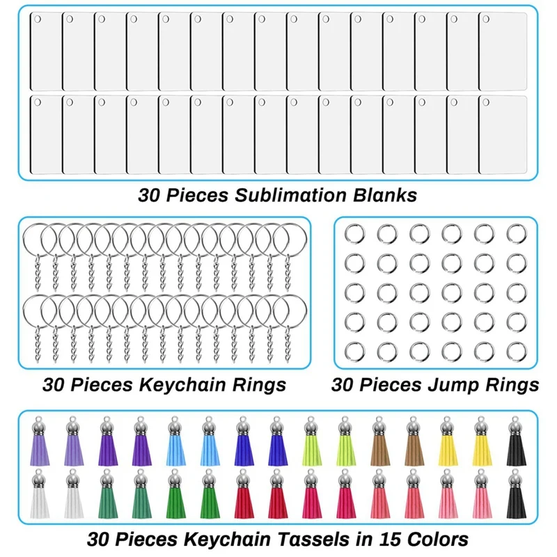 Sublimation Keychain Blanks Bulk 120Pcs Keychain Blanks Set With Rectangle Sublimation Blanks,For DIY Keychain Crafting