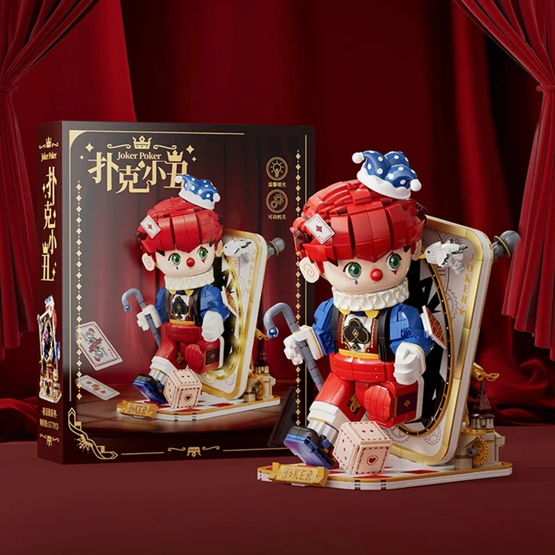 Cartoon Poker Joker Building Block Figure Toy Bricks Set With Light Idea Desktop Decoration Kids DIY Puzzle Toys Holiday Gifts