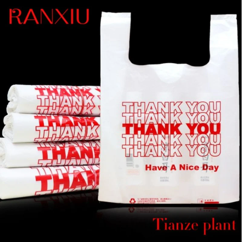 Custom Hot Selling Custom Thank You Plastic Shopping Bags Vest Handle Grocery Bags Plastic Bags