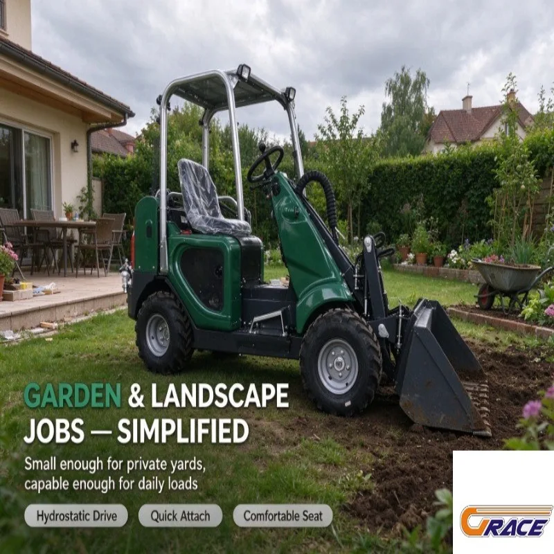Mini Wheel Loader 0.9T 4WD for Backyard Pool Digging Soil Transport Work