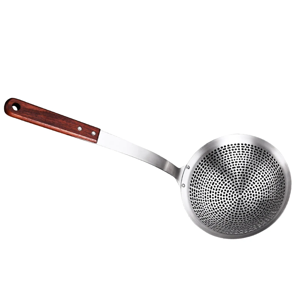 

Stainless Steel Multi Kitchen Spoon Function Strainer Filter Spoon Kitchen Tool Wooden Safe Stainless Steel Skimmer Storage