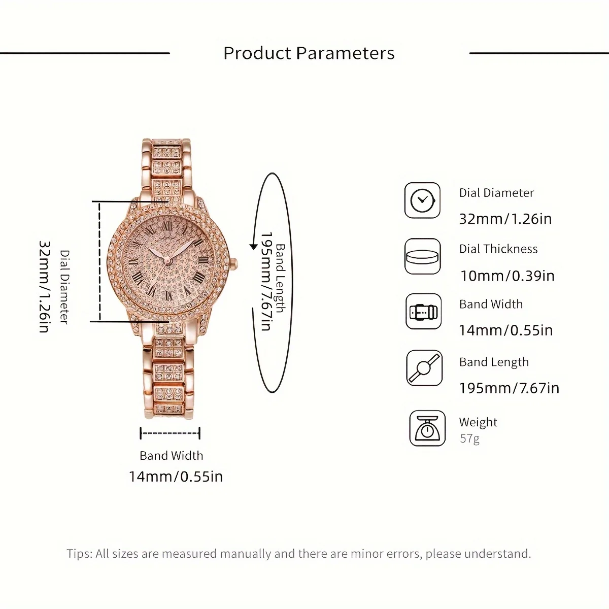 3-Piece Luxury Rhinestone Quartz Watch, Jewelry Necklace Bracelet Set - With Sparkling Decoration, Perfect Accessories for Women