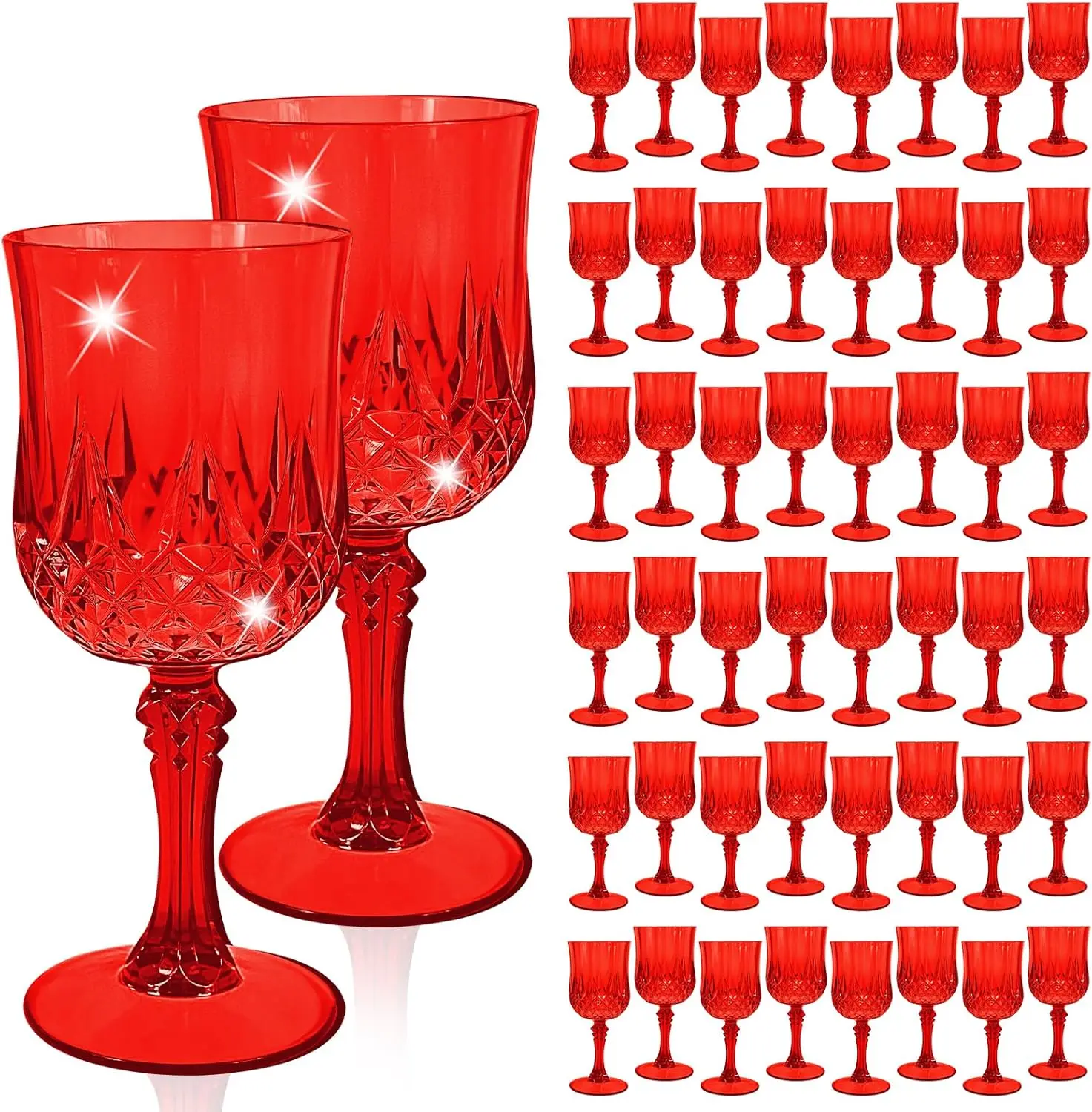 

48 Pcs Red Plastic Wine Glasses, Plastic Goblets for Parties, Vintage Wine Glasses Bulk, Reusable Drinking Glass, Drinkw