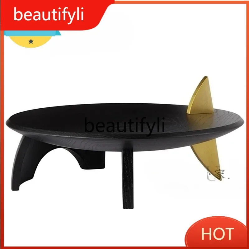 

B573 Simple Japanese solid wood coffee table Nordic creative stainless steel special-shaped household personalized round tea ta