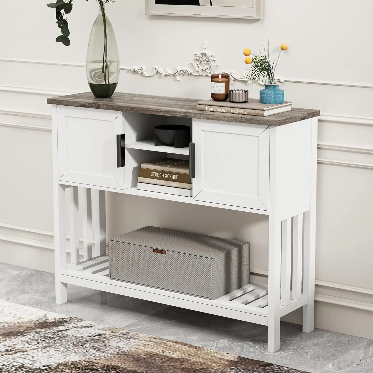 

Entryway Table With 2 Doors, Console Sofa Table With Storage & Shelf, Entrance Entry Way Table Narrow Sofa Table, Hallway Foyer
