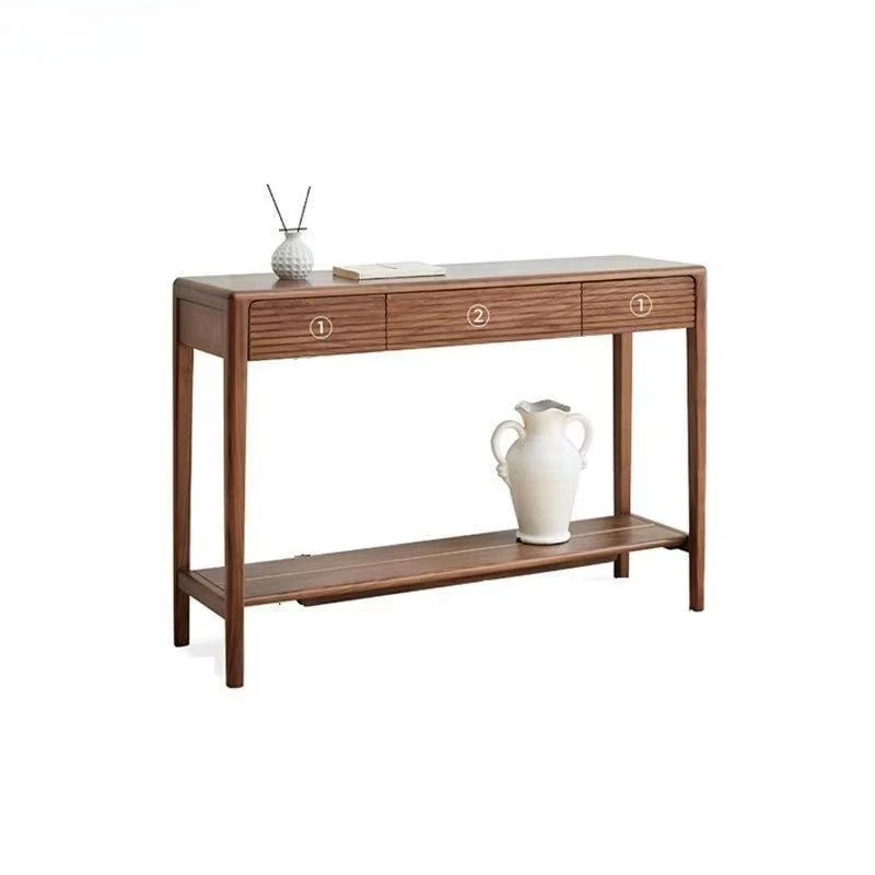 

Nordic black walnut entrance table, all solid wood modern simple light luxury, small apartment entrance table