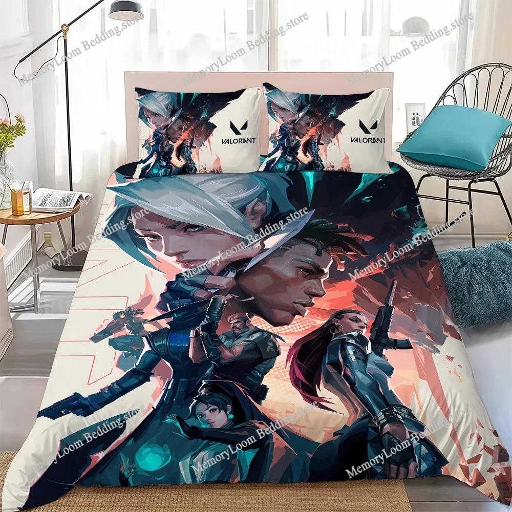 

Game Duvet Cover Set Home Style Bedding Soft Laundry Cotton Bed V-Valorant-Cool Four Seasons Student Dormitory Home Textile