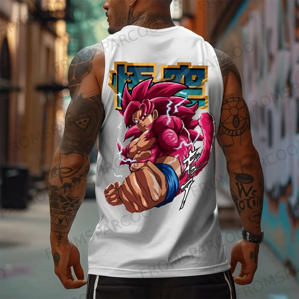 Dragon ball anime goku periférico impresso puro algodão regata 2025 ginásio roupas esportivas casuais masculino solto verão moda colete topo