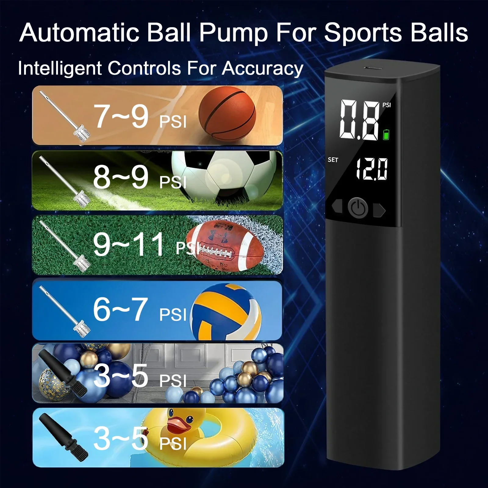 Automatic Electric Ball Pump Portable Ball Inflator for Inflatable Buoy, Basketball, Football, Volleyball and Rugby