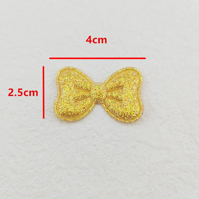 100Pcs 4X2.5CM Glitter Fabric Bowknot Appliques For Clothes Hat Sewing Supplies DIY Headwear Hair Clip Bow Decor Patches