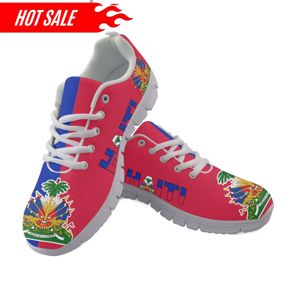 Haiti Flag 3D Print Women Mesh Sneaker Light Comfortable Femme Flat Shoe Breathable Girls Walking Footwear Lace up