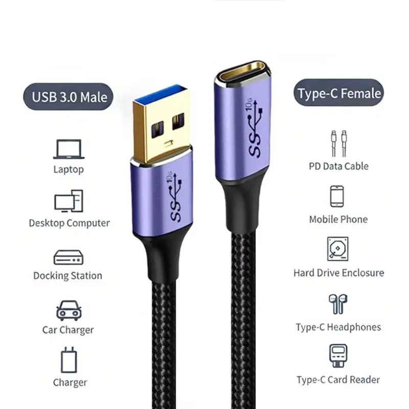 USB 3 0 A Male to USB C Female Data Cable 10Gbps Fast Charging Sync Wire For Laptop Mouse U Disk Card Reader