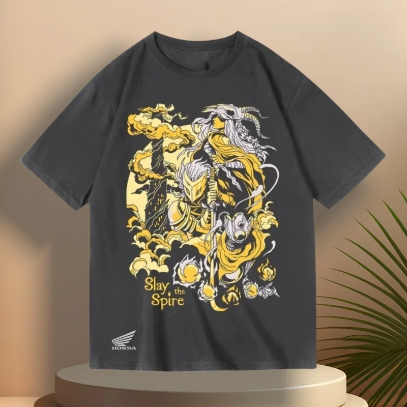 

Slay The Spire Graphic Print Tee Vintage Versatile TShirt Brand Style Tshirt in Cheap Honda Moto Rider Top Clothing Men Women