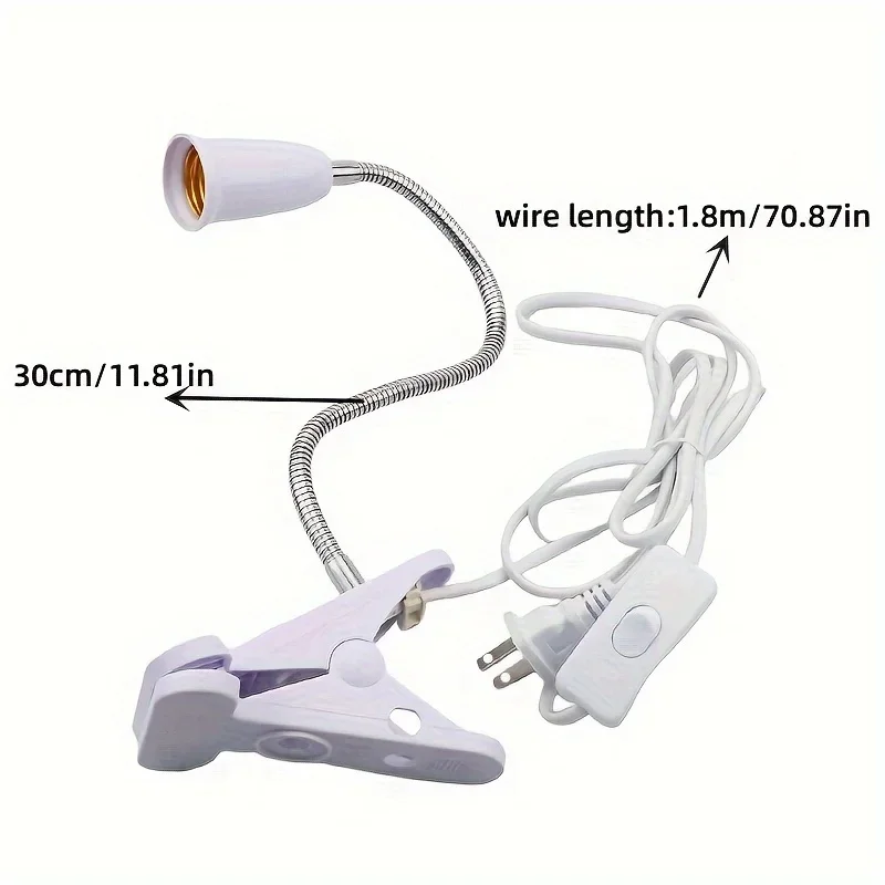 Flexible Gooseneck Desk Lamp Holder with On/Off Switch E27 Base Us Plug - 360° Adjustable Clip-On Light Socket Hanging Lamp