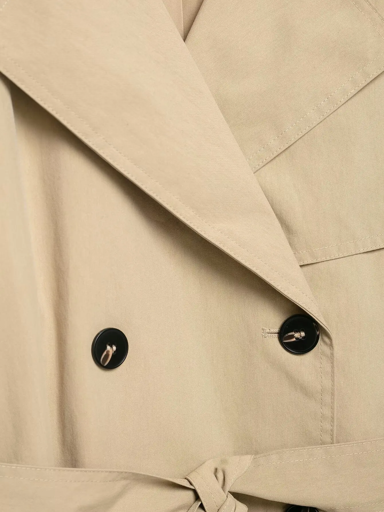 TFMLN Damen Kurzer Trenchcoat Doppelreihig mit Gürtel Kurze Jacke Reverskragen Lässiger Windbreaker Klassische Oberbekleidung Neu – Detail 7