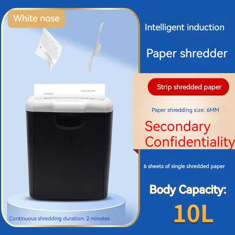 6 Sheets/time 10L Desktop Small Paper Shredder Office Household Electric Mini Shredder Filler Strip 6mm Strip Paper Cutter