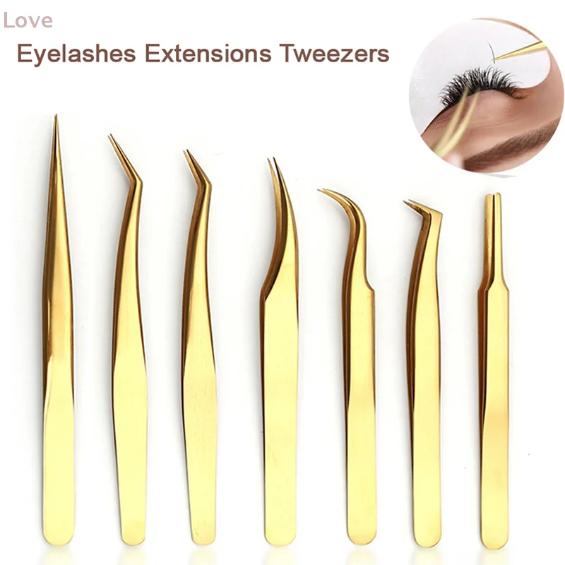 [L&P] 1Pcs Eyelashes Tweezers Stainless Steel Straight Curved High Precision Anti Static For Eyelash Extensions