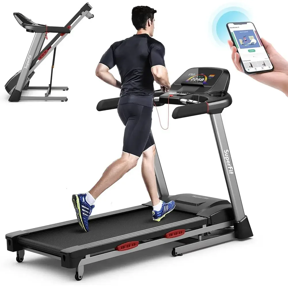 

Portable 4.75HP Treadmill with Auto Incline, App Control, Bluetooth Speaker, Pulse Sensor, and Home Gym Capabilities