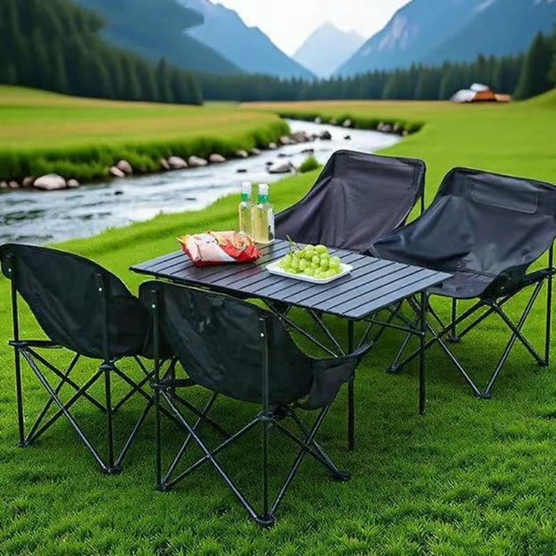 كرسي تخييم قابل للطي محمول خفيف الوزن في الهواء الطلق مقعد القمر قابل للطي طاولة تخييم مجموعة كراسي نزهة شواء الشاطئ المشي لمسافات طويلة التخييم