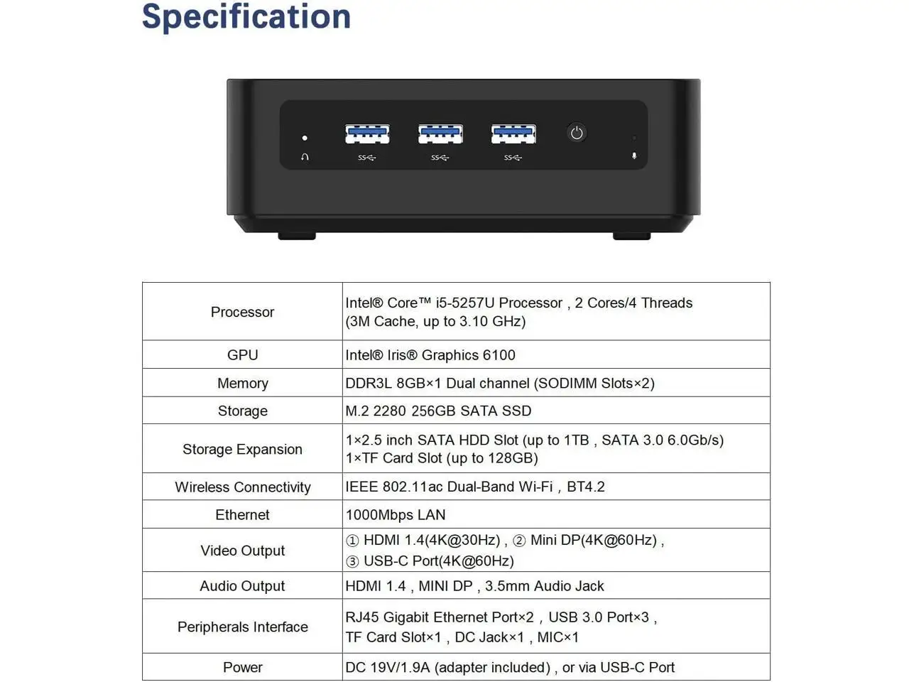 Mini PC Intel Core i5-5257U Windows 10 Pro Mini Computer, Upgradeable 8GB RAM+256GB SSD