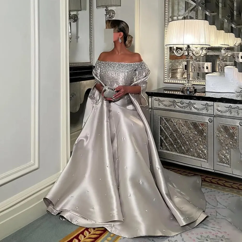 Aangepaste Saoedi-Arabië avondjurk off-the-shoulder kralen een lijn formele avondjurken voor dames bruiloft jurken