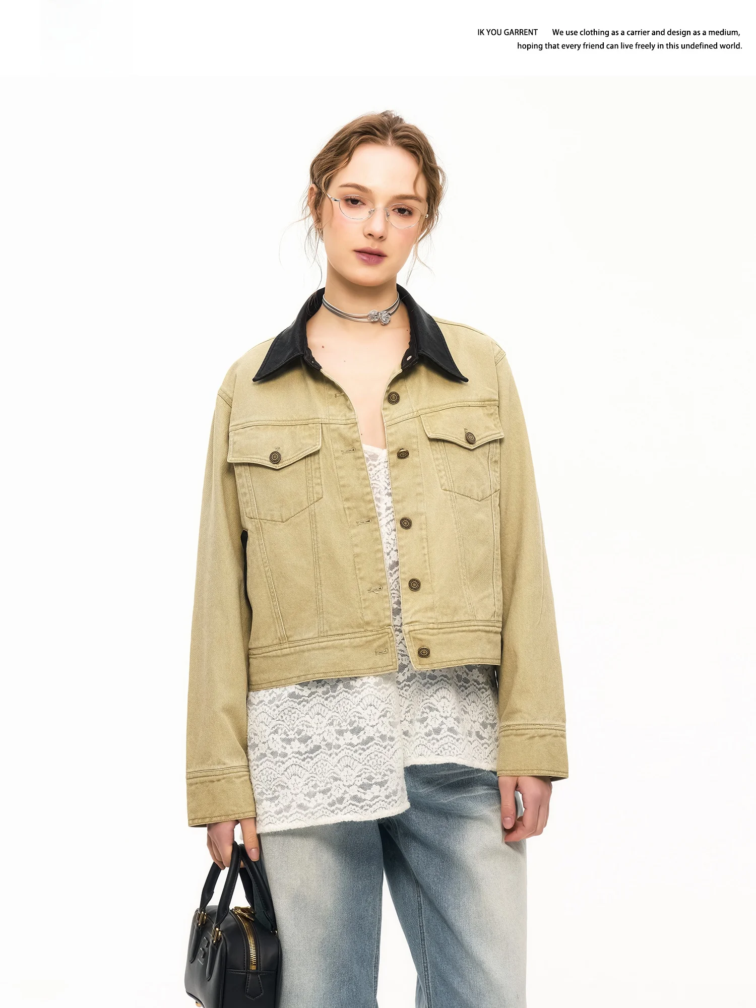 

Khaki ort Workwear Jaet Women's Spring 2025 Casual Slim Fit Barn Jaet Cotton Denim Commute Sle Zipper Closure kets