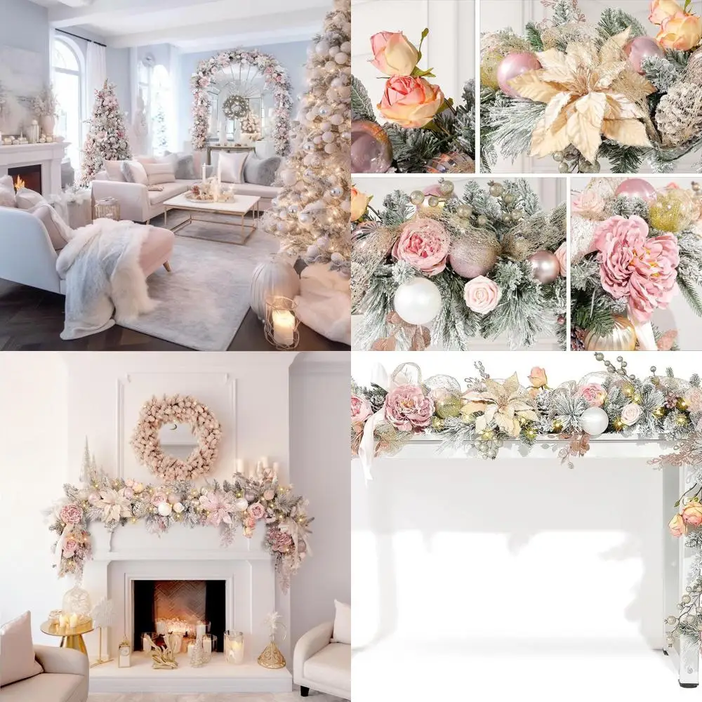 

Рождественская гирлянда из розового золота со светодиодной подсветкой, 6 футов, 50 лампочек, на батарейках, праздничные украшения для дома и улицы