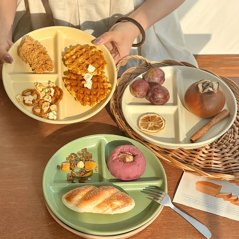 8 Inch Porcelain Division Dinner Plate,Ceramic Divided Plates For Adults,Balanced Meal Building Dish,Kitchen Tableware,Dinner