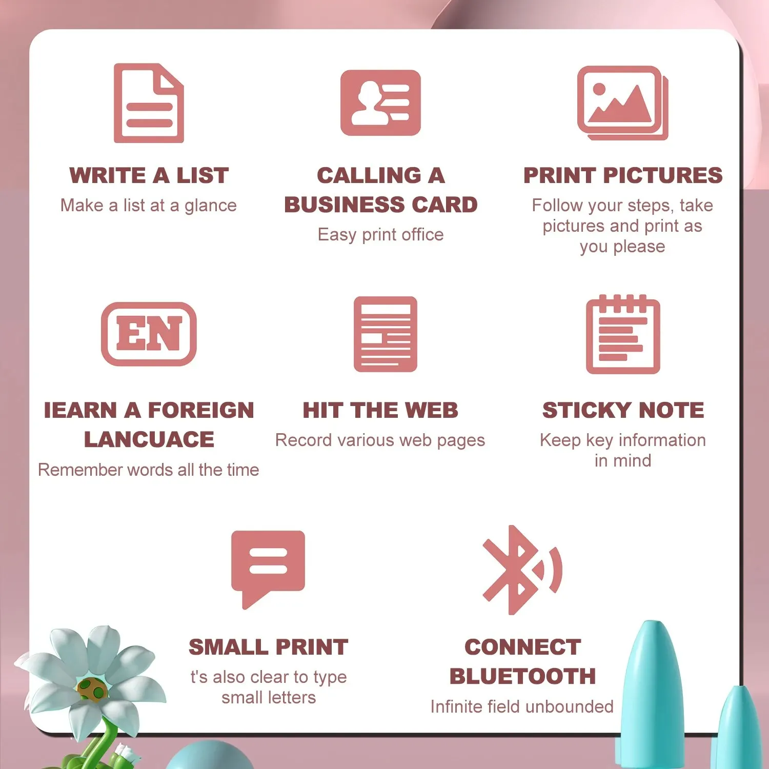 ポータブルミニプリンター メモ 写真 ラベル印刷 Bluetooth ワイヤレス インクレス サーマルプリンター 200dpi Impresora Portáti