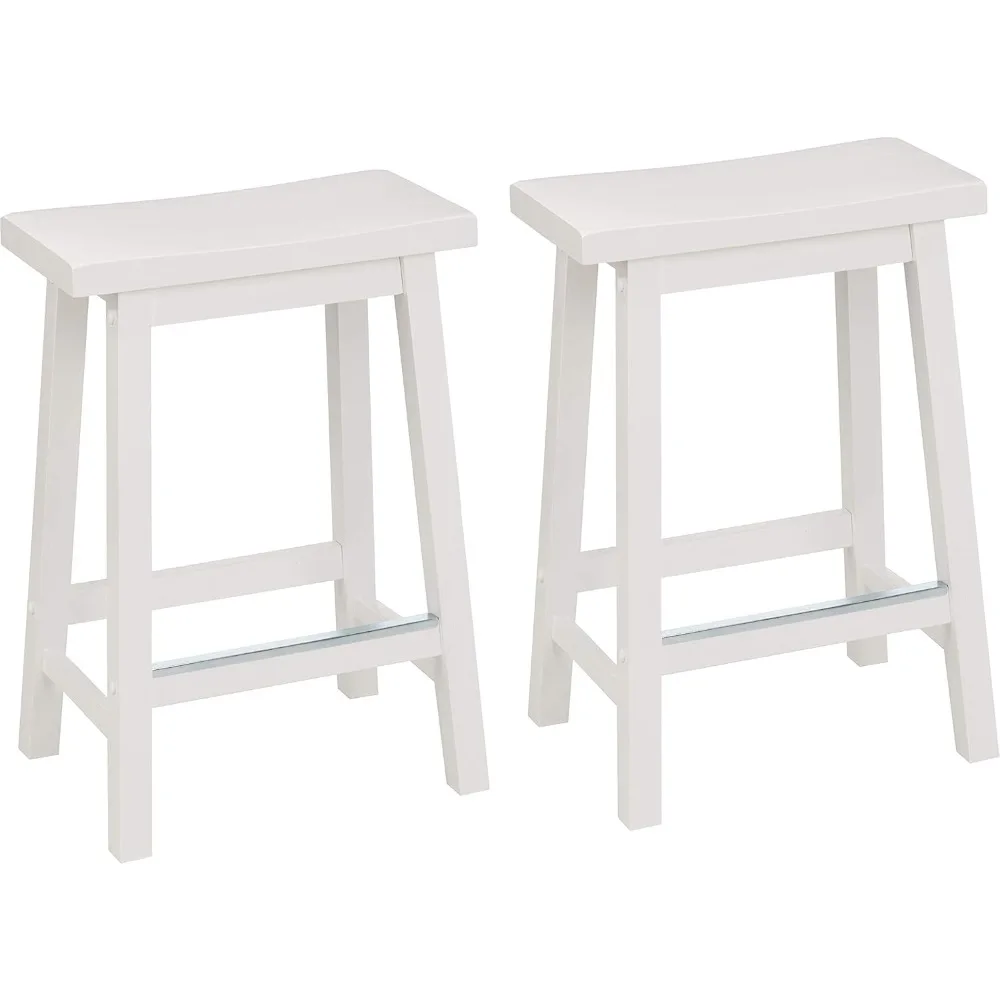 

Solid Wood Saddle-Seat Counter Height Barstool - 24-Inch White Set of 2