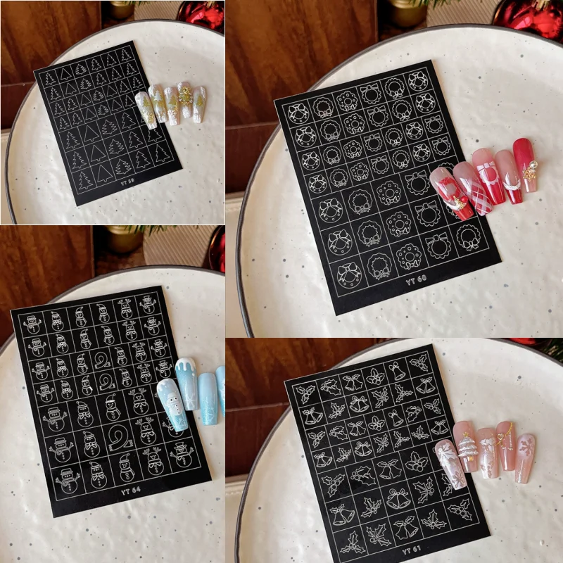 Accessori per nail art natalizi Adesivi Ghirlande dipinte a spruzzo Campane Guanti di renna Pupazzo di neve Unghie Decorazioni 3D Adesivi fai da te