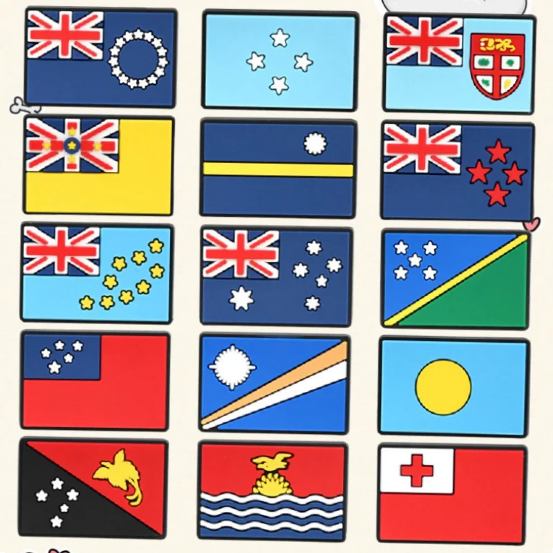 

15Pcs Oceania Pattern Shoe Charms Various Flags Buckle Sandals Wristband Decorations for Shoes Australia New Zealand Solomon Isl