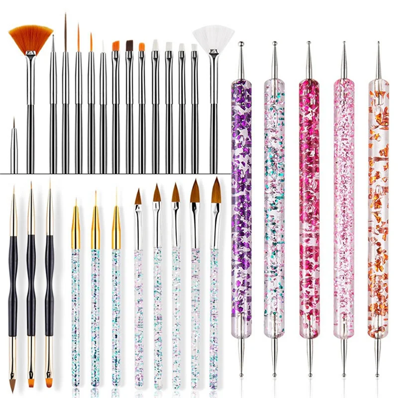 

-A23G 1 Set Nail Brush Tools Set Crystal Handle Acrylic UV Gel Nail Brushes Carving Glitter Pen Manicure DIY Nail Art Tool