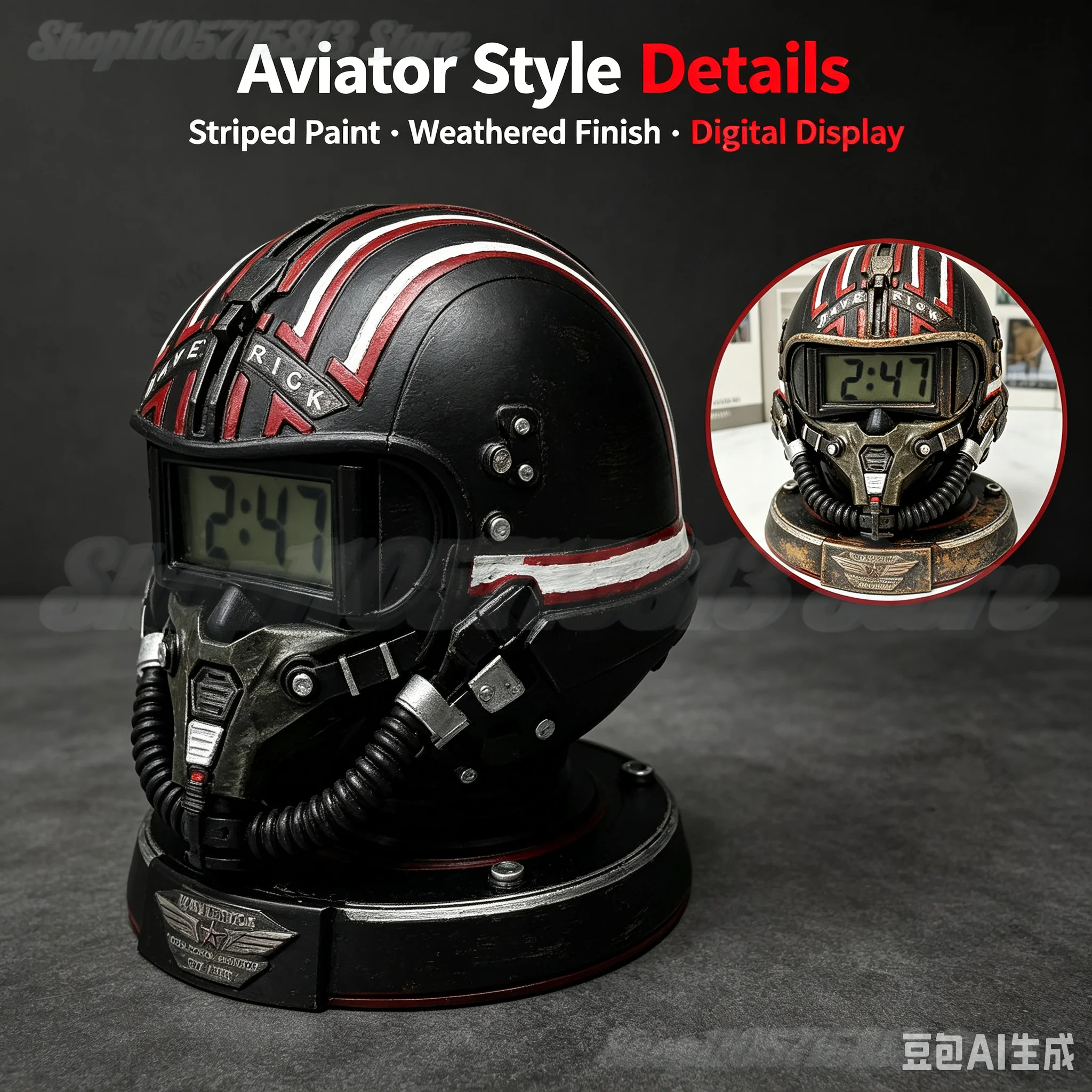 2026 Top Gun Maverick Pilot Duck & Helmet Clock Ornament, Aviator Helmet Digital Alarm Clock, Desktop Decor Gift for Movie Fans