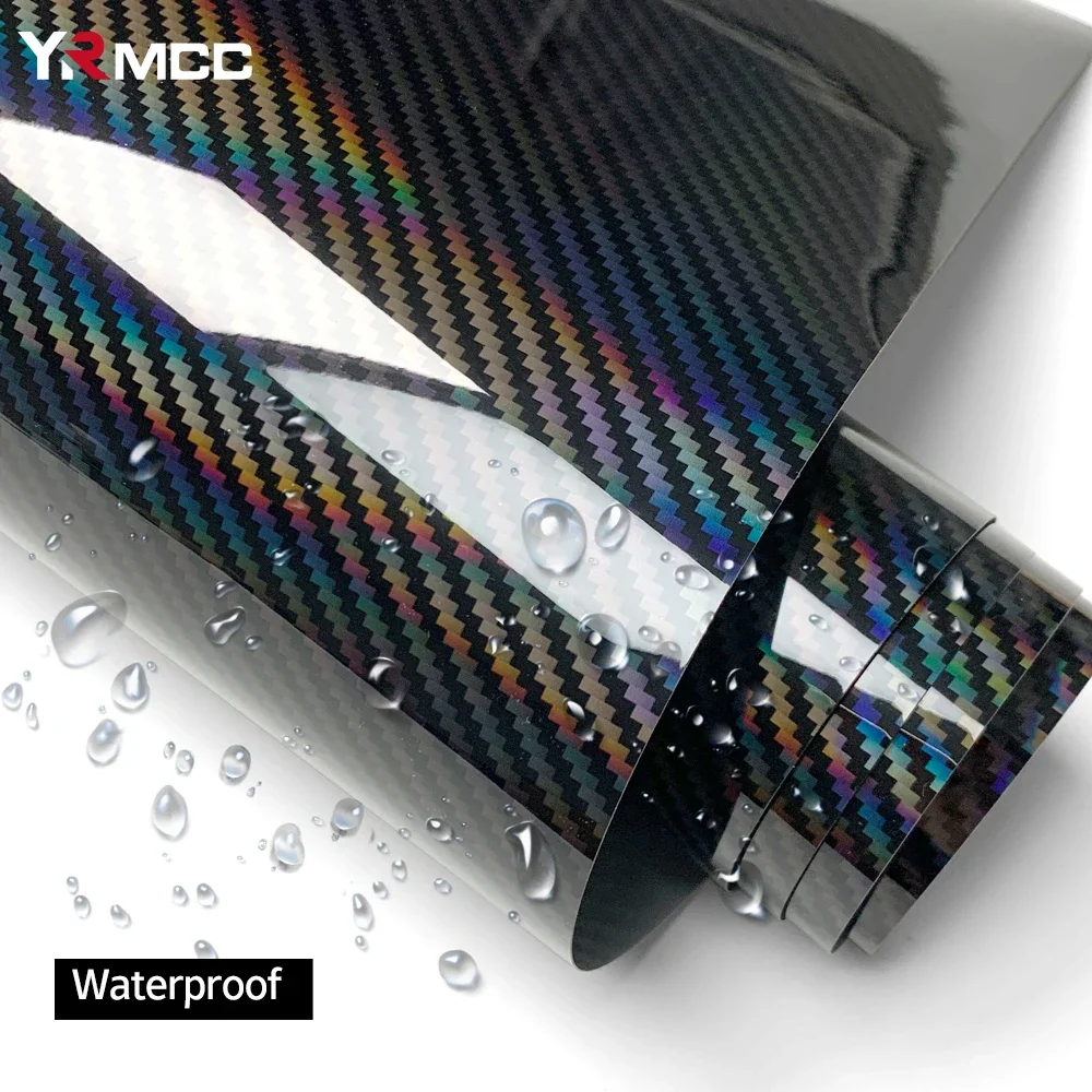 Laser Carbon Fiber Vinyl Wrap Glossy Black Car Body Film Waterproof Vinyl Auto Tunning Self Adhesive Vinyl for Car Accessories