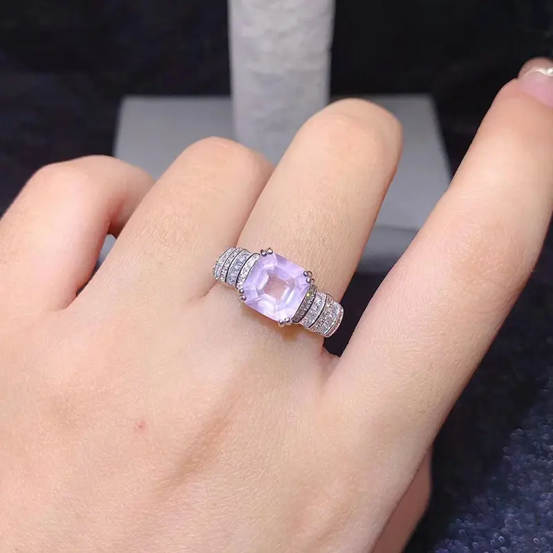Luxury Natural Rose Quartz Ring 8mm*8mm 2ct Rose Quartz Silver Jewelry 925 Sterling Silver Gemstone Jewelry with Gold Plating