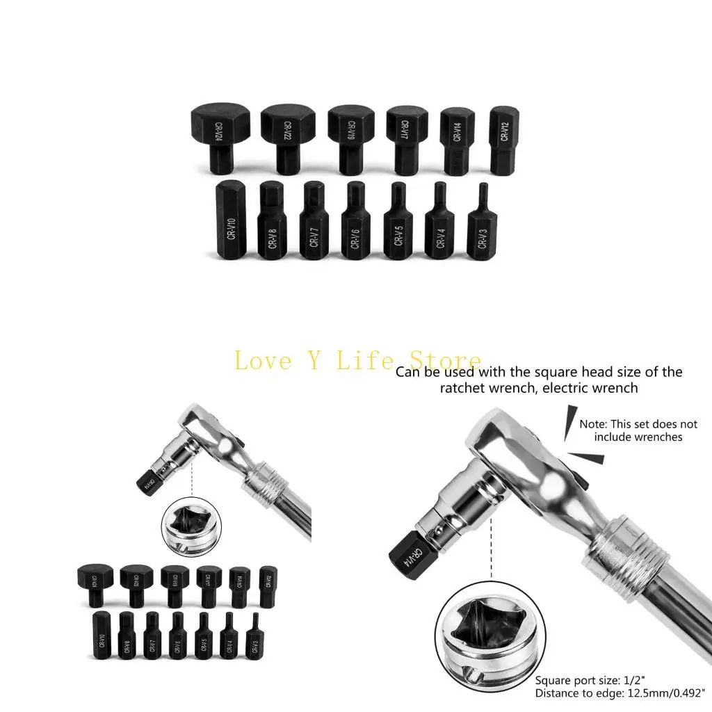 

L74C 14PCS Impact Bit Bit Set Set "шестнадцатеричный шестигранник Allen Ключ 3 мм-24 мм