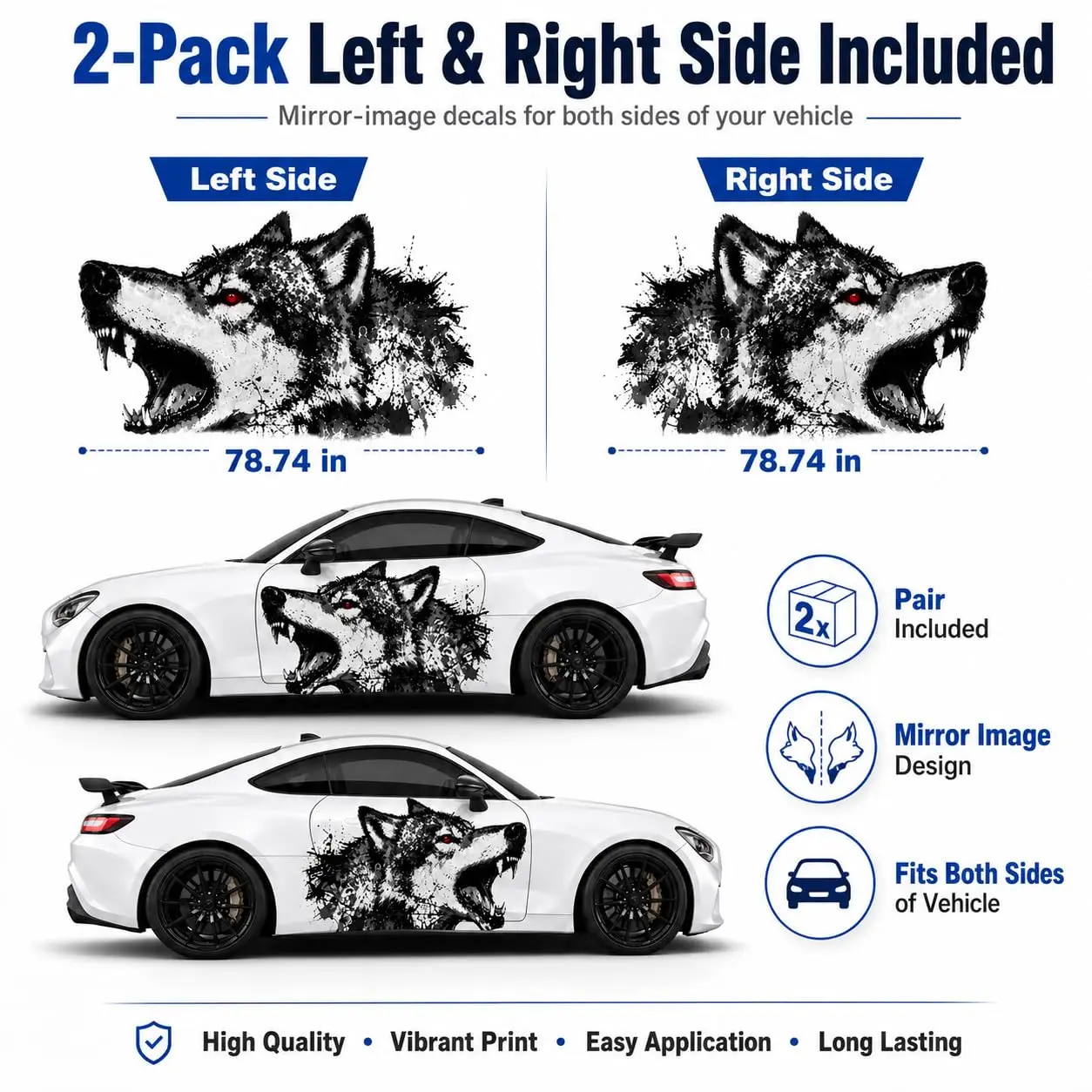 2pcs Wolf Head Car Vinyl Wrap Sticker, Waterproof Car Body Stickers for Cars, Trucks, SUVs, Sedans, Auto Modification & Car Gift
