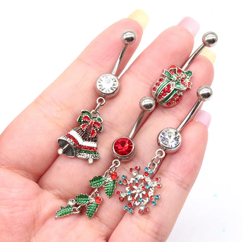Christmas Series Navel Ring For Women Snowflake Santa Claus Dangle Belly Button Piercing Jewelry Stainless Steel Factory Stock