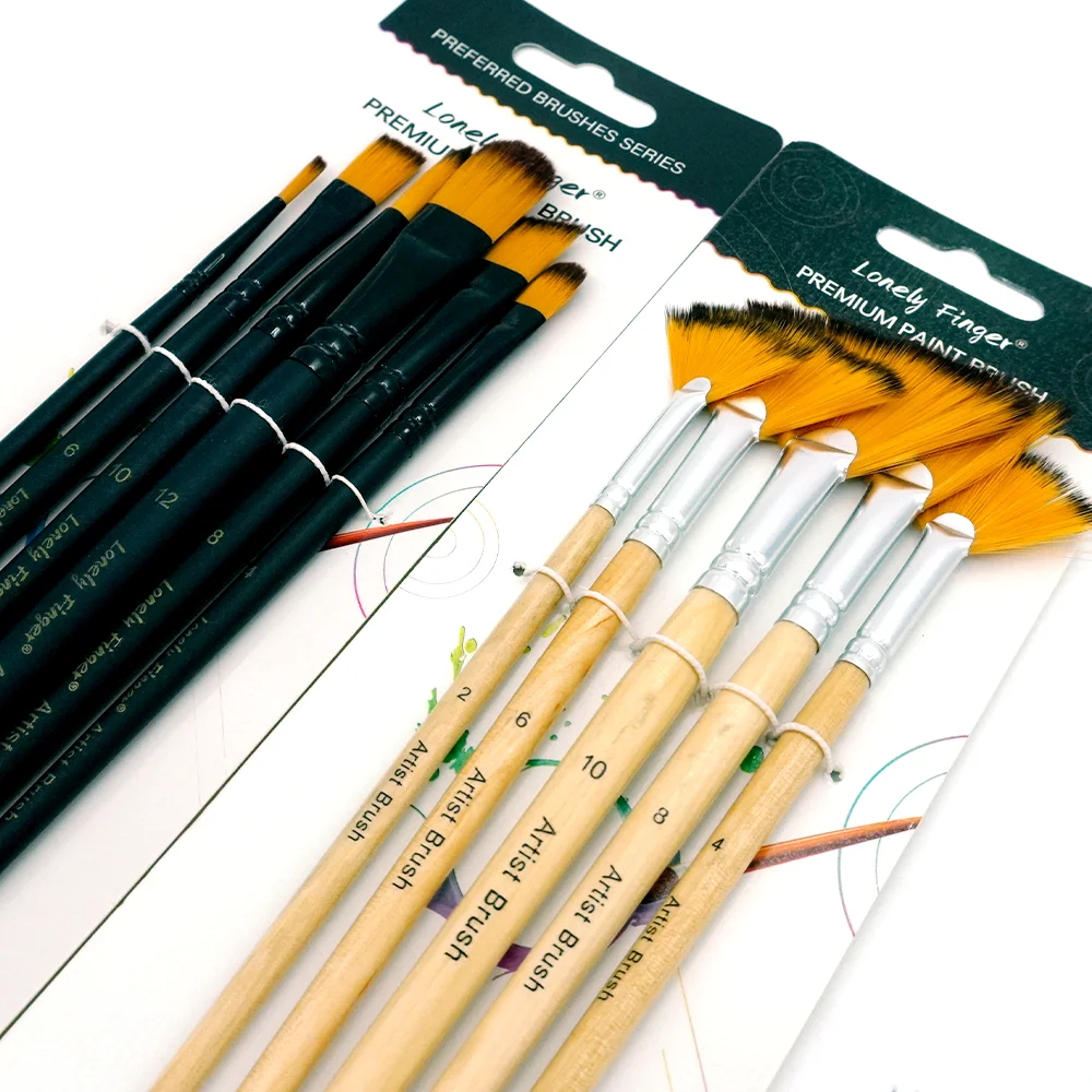 Mixed & Fan Paint Brushes Pack of 11, Assorted Shapes Art Brushes for Canvas Rock DIY Crafts