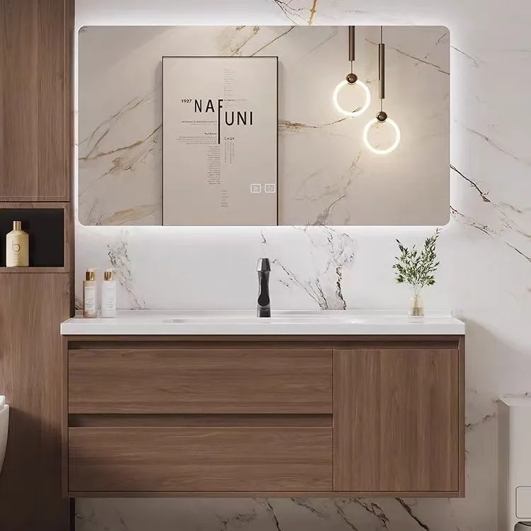 خزانة حمام متكاملة من السيراميك الجوز، خزانة حوض غسيل الحمام المدمجة