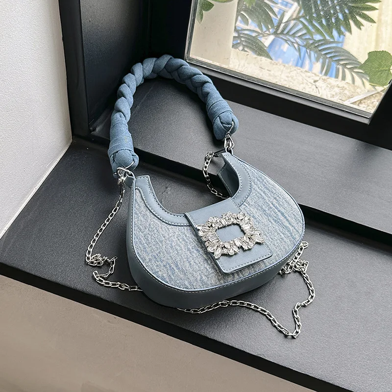 Designer Denim Shoulder Bags For Women 2024 Luxury Brand Small Armpit Bag Female Underarm Handbags And Purses