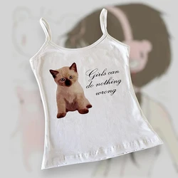 Women Corset Tank Top Baby Tee Y2k Clothes Kitty Print 90s Emo Punk Figure Graphics Camisole Top Grunge Crop Top Vintage Gothic
