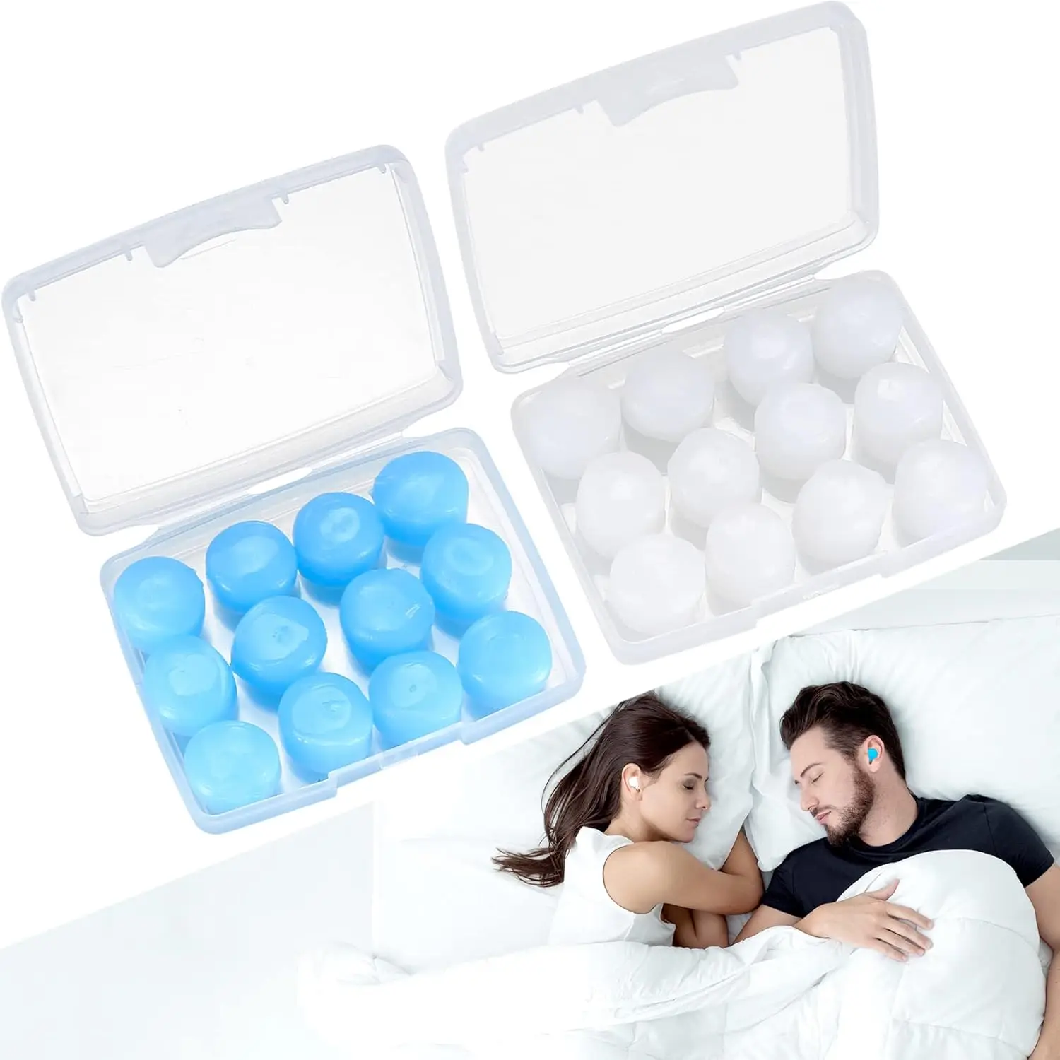 

Soft Silicone Ear Plugs for Sleeping, Noise Cancelling, Reusable, 24 Pack, Blue/Clear