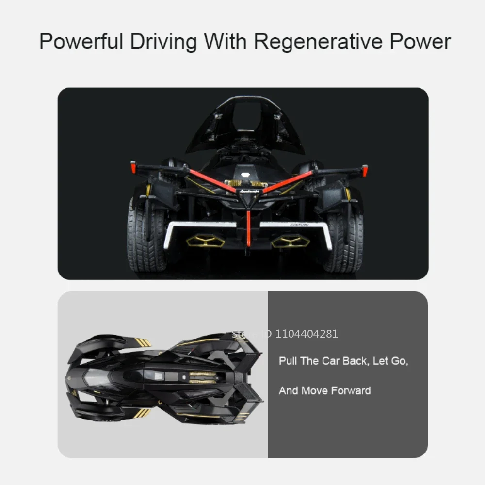 1:22 Lambo V12 GT Veneno Alloy Sports Car Diecast Model Toys with Sound Light Pull Back Doors Opened Metal Vehices Birthday Gift