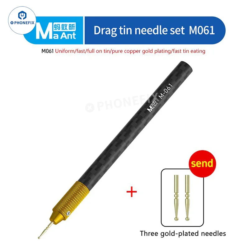 MaAnt Tin Dragging Needle Set Ultralight Carbon Fiber Holder with 3 Bars for Mobile Phone Motherboard PCB BGA Tin Planting